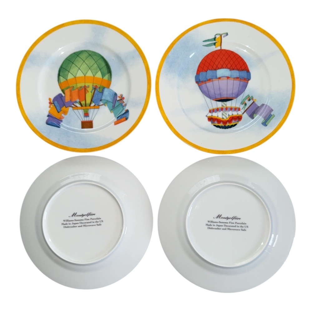 Williams-Sonoma Montgolfiere pattern hot air balloon salad plates JAPAN EUC